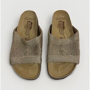Arcopedico Womens Open Footbed Slides Beige Knit Upper Cushioned Cork Size 35